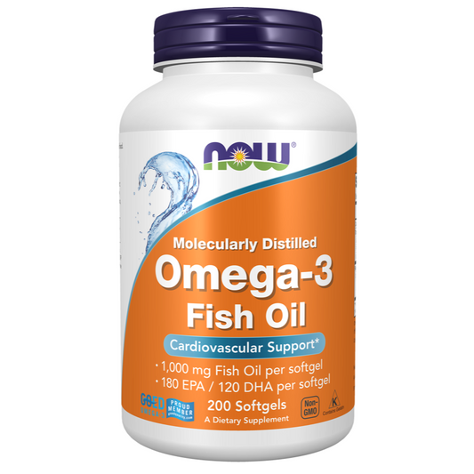 NOW Omega-3 Fischöl, molekular destilliert, 200 Weichkapseln